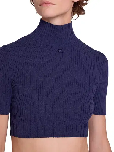 Courrèges Women's Rib-Knit Crop Top - Work Blue | Thumbnail 6