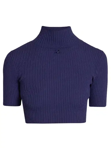 Courrèges Women's Rib-Knit Crop Top - Work Blue | Thumbnail 1