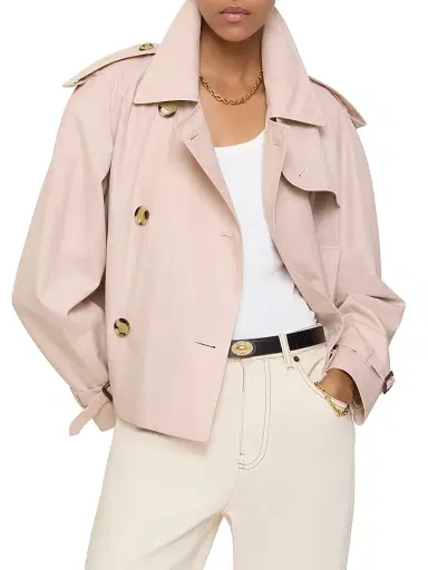 Burberry Women's Cropped Tropical Gabardine Mayfair Trench Jacket - Pale Sugar Pink - Size 12 | Thumbnail 3