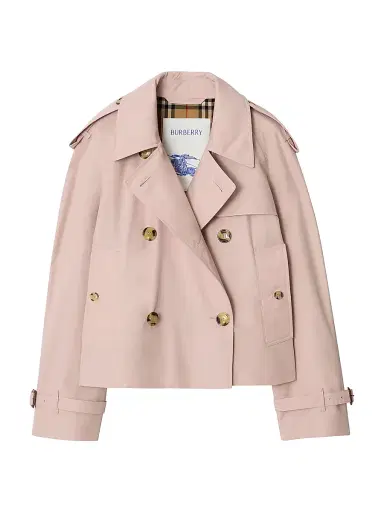 Burberry Women's Cropped Tropical Gabardine Mayfair Trench Jacket - Pale Sugar Pink - Size 12 | Thumbnail 1