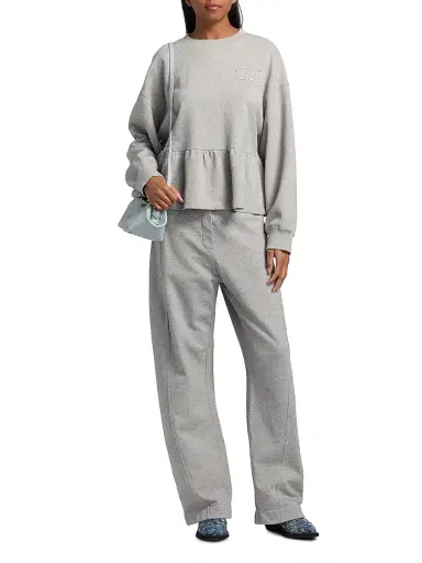 Ganni Women's Isoli Cotton Crewneck Peplum Top - Paloma - Size XS | Thumbnail 2 Ganni Women's Isoli Cotton Crewneck Peplum Top - Paloma - Size XS | Thumbnail 2