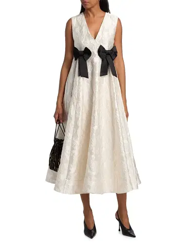 Ganni Women's Floral Satin Cloqué A-Line Midi-Dress | Thumbnail 2 Ganni Women's Floral Satin Cloqué A-Line Midi-Dress | Thumbnail 2