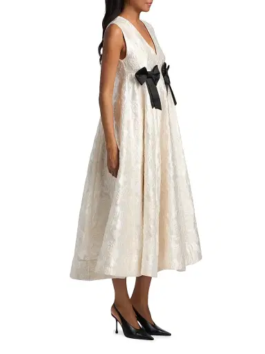 Ganni Women's Floral Satin Cloqué A-Line Midi-Dress | Thumbnail 4 Ganni Women's Floral Satin Cloqué A-Line Midi-Dress | Thumbnail 4