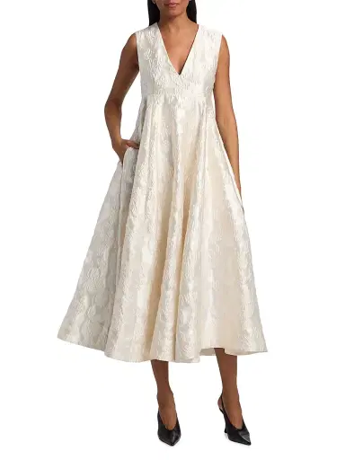 Ganni Women's Floral Satin Cloqué A-Line Midi-Dress | Thumbnail 6 Ganni Women's Floral Satin Cloqué A-Line Midi-Dress | Thumbnail 6