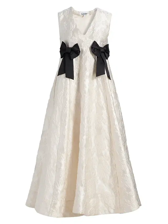 Ganni Women's Floral Satin Cloqué A-Line Midi-Dress - Egret