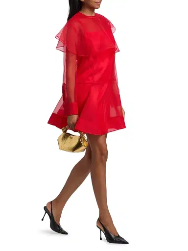 Ganni Women's Textured Organza Cape Minidress - Mars Red | Thumbnail 2