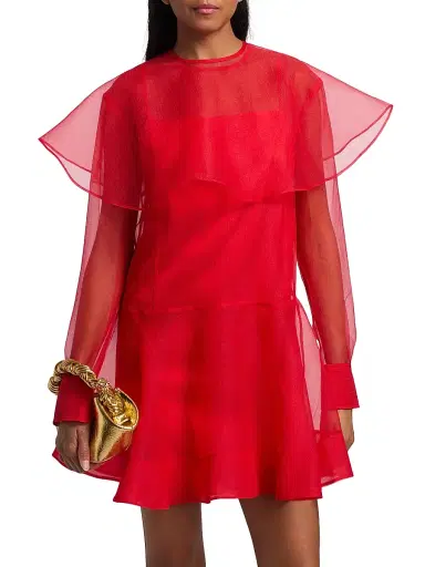 Ganni Women's Textured Organza Cape Minidress - Mars Red | Thumbnail 3