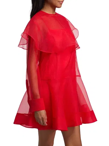 Ganni Women's Textured Organza Cape Minidress - Mars Red | Thumbnail 4