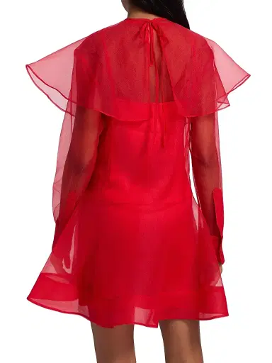 Ganni Women's Textured Organza Cape Minidress - Mars Red | Thumbnail 5