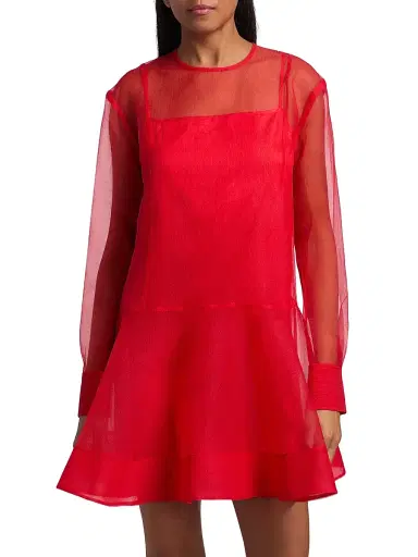 Ganni Women's Textured Organza Cape Minidress - Mars Red | Thumbnail 6