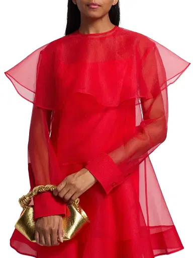 Ganni Women's Textured Organza Cape Minidress - Mars Red | Thumbnail 7