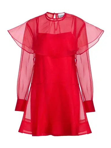 Ganni Women's Textured Organza Cape Minidress - Mars Red | Thumbnail 1