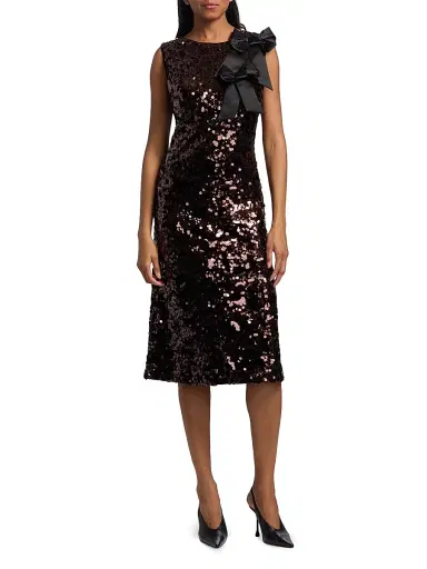 Ganni Women's Bow-Appliqué Sequin Sheath Midi-Dress | Thumbnail 3