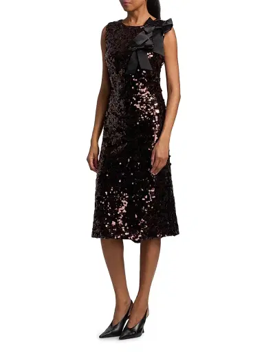 Ganni Women's Bow-Appliqué Sequin Sheath Midi-Dress | Thumbnail 4