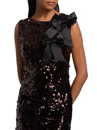Ganni Women's Bow-Appliqué Sequin Sheath Midi-Dress | Thumbnail 6