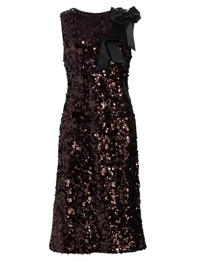 Ganni Women's Bow-Appliqué Sequin Sheath Midi-Dress | Thumbnail 1