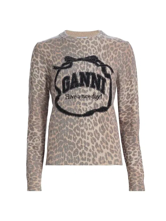 Ganni Women's Graphic Wool Sweater - Leopard