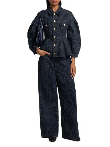 Ganni Women's Tweed Denim Peplum Jacket | Thumbnail 2 Ganni Women's Tweed Denim Peplum Jacket | Thumbnail 2