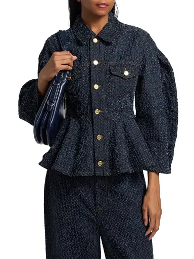 Ganni Women's Tweed Denim Peplum Jacket | Thumbnail 3 Ganni Women's Tweed Denim Peplum Jacket | Thumbnail 3