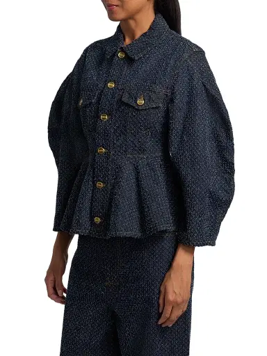 Ganni Women's Tweed Denim Peplum Jacket | Thumbnail 4 Ganni Women's Tweed Denim Peplum Jacket | Thumbnail 4