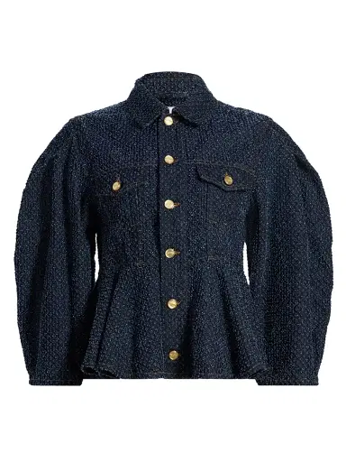 Ganni Women's Tweed Denim Peplum Jacket | Thumbnail 1 Ganni Women's Tweed Denim Peplum Jacket | Thumbnail 1