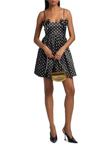 Ganni Women's Printed Double Satin Fit & Flare Minidress - Black - Size 14 | Thumbnail 2