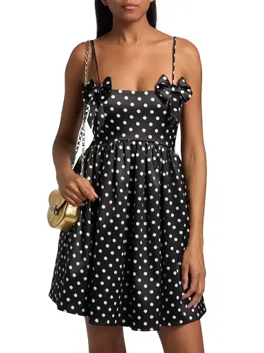 Ganni Women's Printed Double Satin Fit & Flare Minidress - Black - Size 14 | Thumbnail 3
