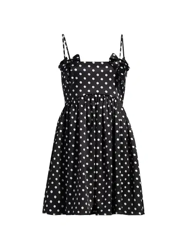 Ganni Women's Printed Double Satin Fit & Flare Minidress - Black - Size 14 | Thumbnail 1