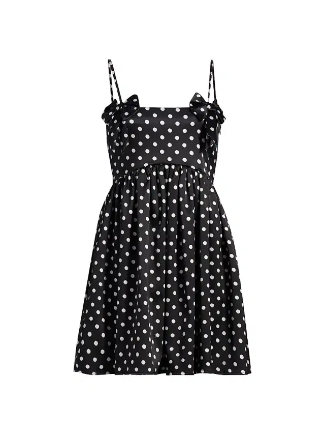Ganni Women's Printed Double Satin Fit & Flare Minidress - Black