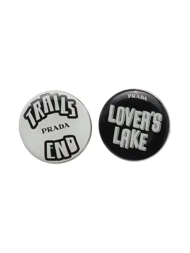 Prada Women's Enameled Metal Brooches - White Black | Thumbnail 1