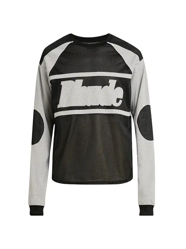 Rhude Men's Mesh Moto Long-Sleeve Shirt - Black Grey