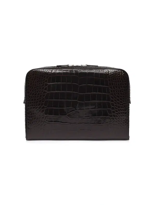 TOM FORD Men's Minimal Line Shiny Croc-Embossed Leather Laptop Pouch - Dark Brown