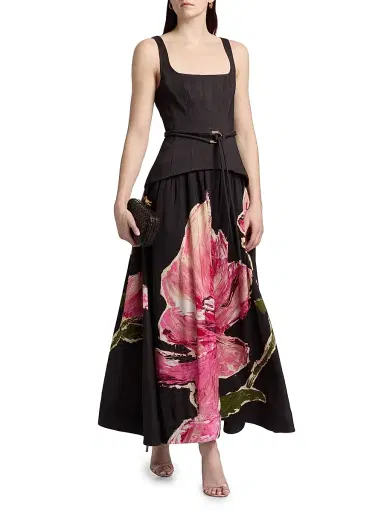ACLER Women's Actonhill Floral Linen-Blend Maxi Dress - Garnet Magnolia - Size 2 | Thumbnail 2