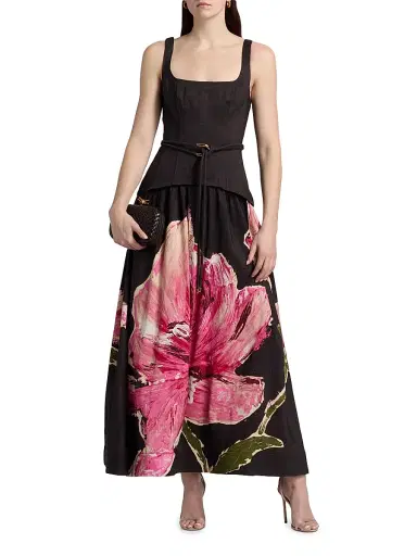 ACLER Women's Actonhill Floral Linen-Blend Maxi Dress - Garnet Magnolia - Size 2 | Thumbnail 3