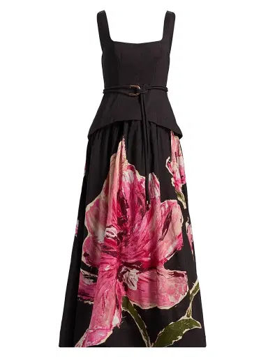 ACLER Women's Actonhill Floral Linen-Blend Maxi Dress - Garnet Magnolia - Size 2 | Thumbnail 1
