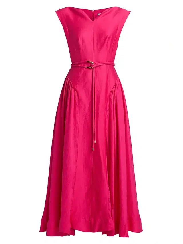 Women's Alvie Linen-Blend V-Neck Maxi Dress - Magenta
