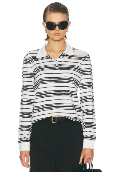 Frame The Striped Long Sleeve Polo | Thumbnail 1 Frame The Striped Long Sleeve Polo | Thumbnail 1