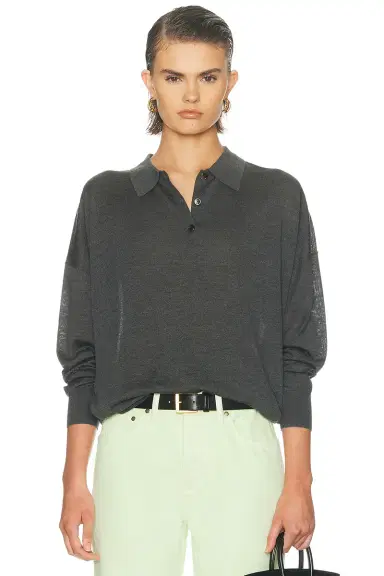 RENGGLI Silk Cashmere Boxy Long Sleeve Polo Top | Thumbnail 1 RENGGLI Silk Cashmere Boxy Long Sleeve Polo Top | Thumbnail 1