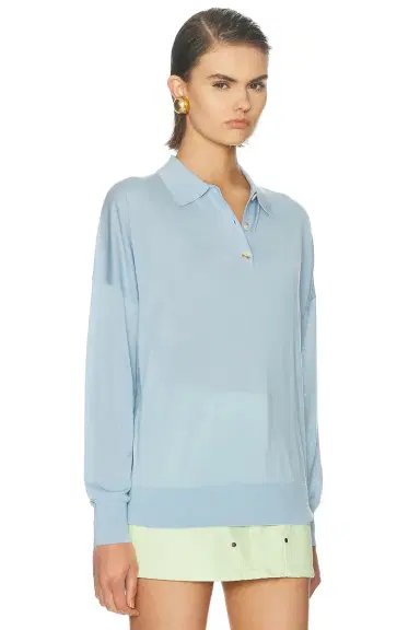 RENGGLI Silk Cashmere Boxy Long Sleeve Polo Top | Thumbnail 2