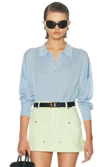 RENGGLI Silk Cashmere Boxy Long Sleeve Polo Top | Thumbnail 1
