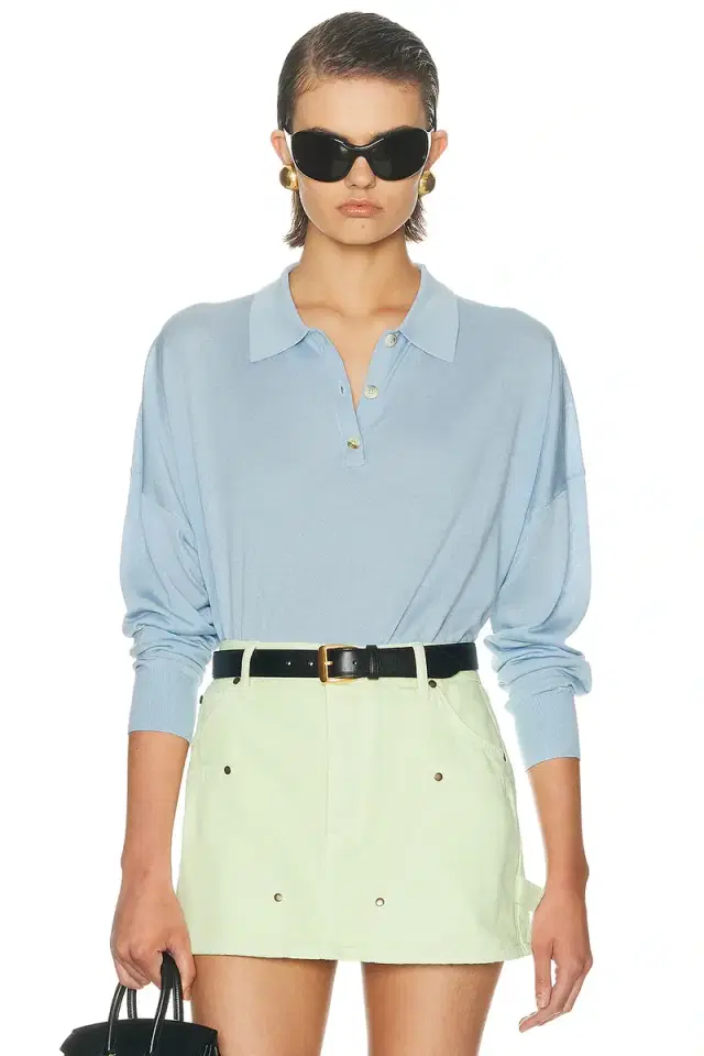 RENGGLI Silk Cashmere Boxy Long Sleeve Polo Top