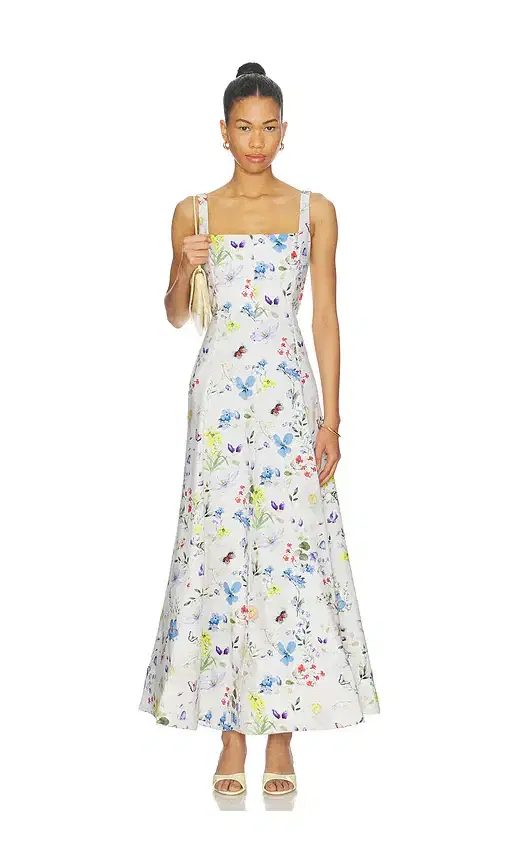 Alice + Olivia Polly Seamed Drop Waist Flared Ankle Length Dress
