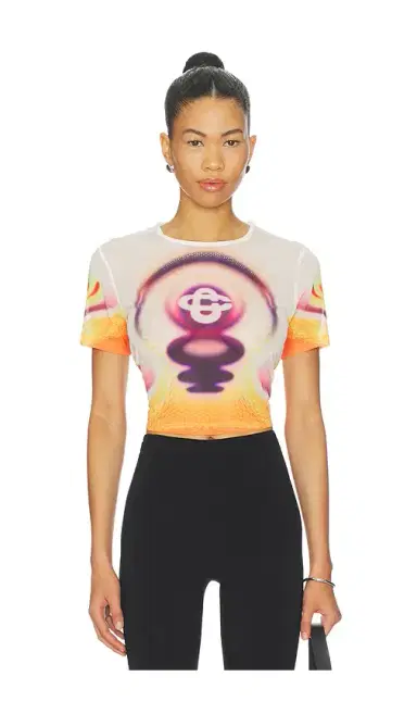 Casablanca Printed Mesh Baby Tee | Thumbnail 1 Casablanca Printed Mesh Baby Tee | Thumbnail 1