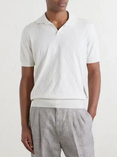 Brunello Cucinelli Open-Collar Knitted Cotton Polo Shirt - Men | Thumbnail 3