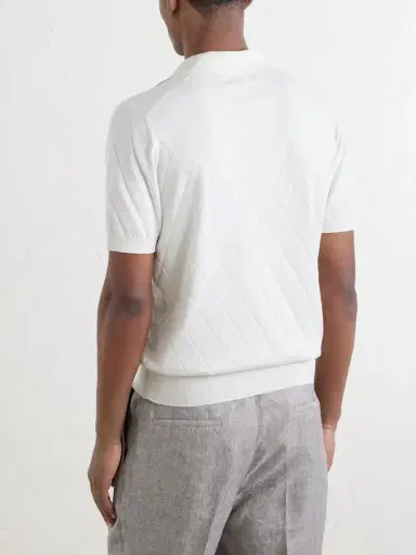 Brunello Cucinelli Open-Collar Knitted Cotton Polo Shirt - Men | Thumbnail 4