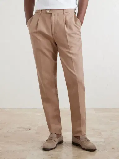 Brunello Cucinelli Straight-Leg Pleated Cotton and Linen-Blend Trousers - Men | Thumbnail 3 Brunello Cucinelli Straight-Leg Pleated Cotton and Linen-Blend Trousers - Men | Thumbnail 3