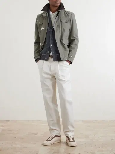 Brunello Cucinelli Fireman Leather-Trimmed Cotton-Blend Jacket - Men | Thumbnail 2
