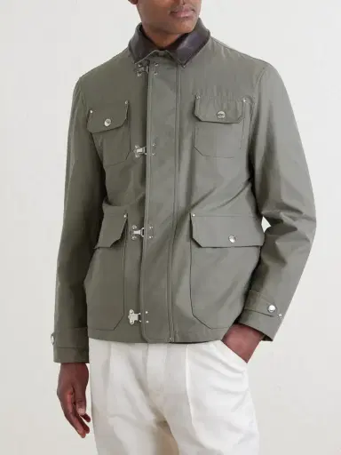 Brunello Cucinelli Fireman Leather-Trimmed Cotton-Blend Jacket - Men | Thumbnail 3