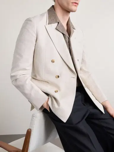 Paul Smith Double-Breasted Linen and Cotton-Blend Blazer - Men | Thumbnail 5 Paul Smith Double-Breasted Linen and Cotton-Blend Blazer - Men | Thumbnail 5