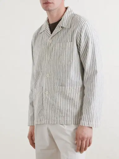 Hartford Perry Striped Linen and Cotton-Blend Woven Jacket - Men | Thumbnail 3 Hartford Perry Striped Linen and Cotton-Blend Woven Jacket - Men | Thumbnail 3